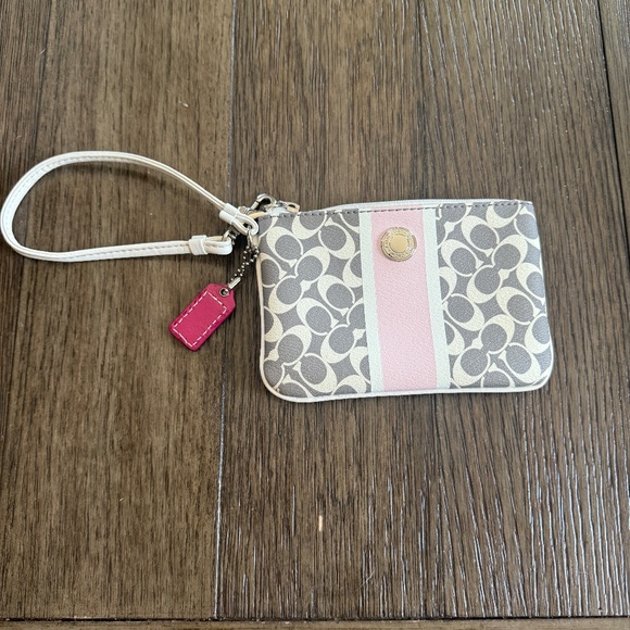 Coach Heritage Pink Stripe Chelsea Patent Leather Wristlet Wallet - Picture 1 of 1